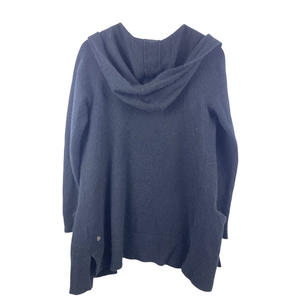 Zella Women's Small Cashmere Wool Hooded Open Front Cardigan Sweater Black - Picture 7 of 9
